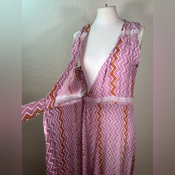 Natalie Martin Printed 100% Silk Wrap Tie Waist Chevron Maxi Dress SZ Large EUC - Picture 11 of 15